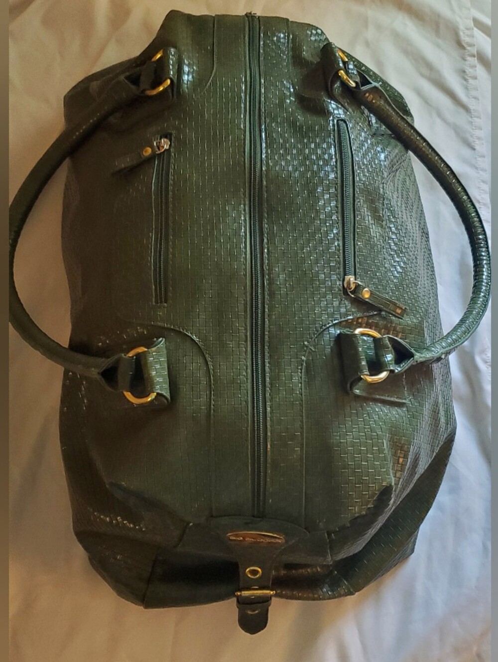 Vintage BIG BUDDHA Woven Duffle Bag RARE Olive Green Weekender Y2K Boho Carry-on